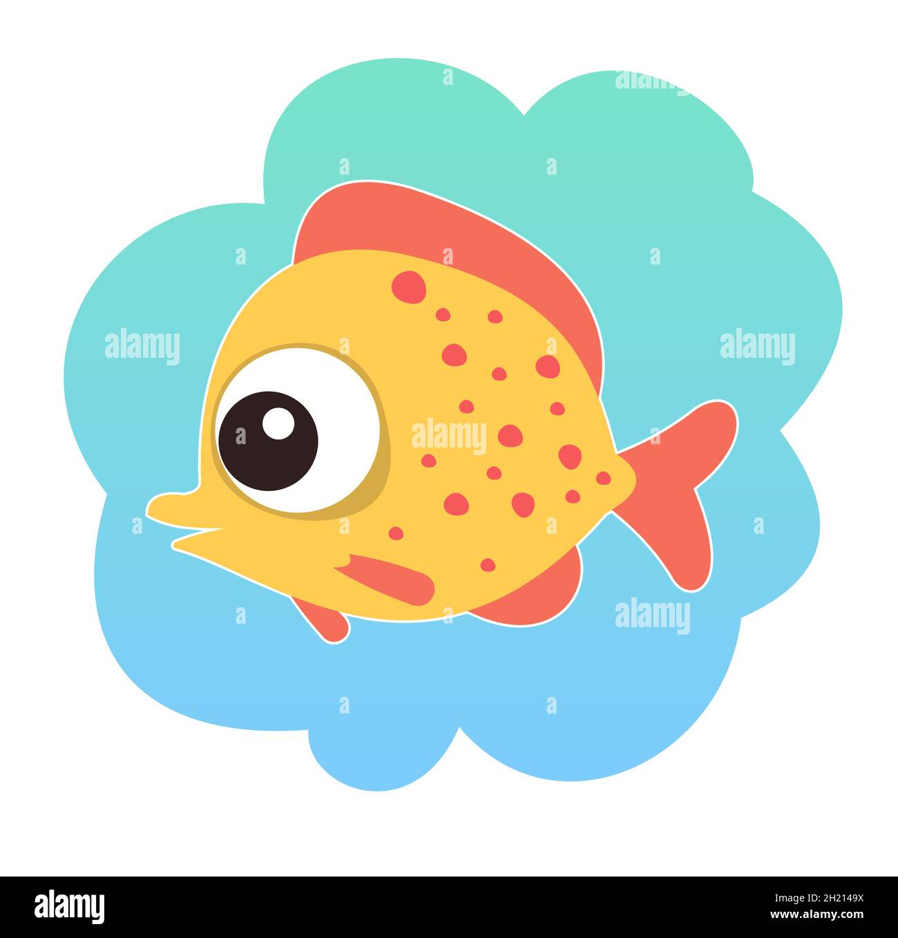 Tropischer gelber Fisch. Landschaft. Unterwasserwelt. Wilde Tiere. Meer, Meer. Sommerwasser. Isoliert auf weißem Hintergrund. Illustration im Cartoon-Stil Stock Vektor