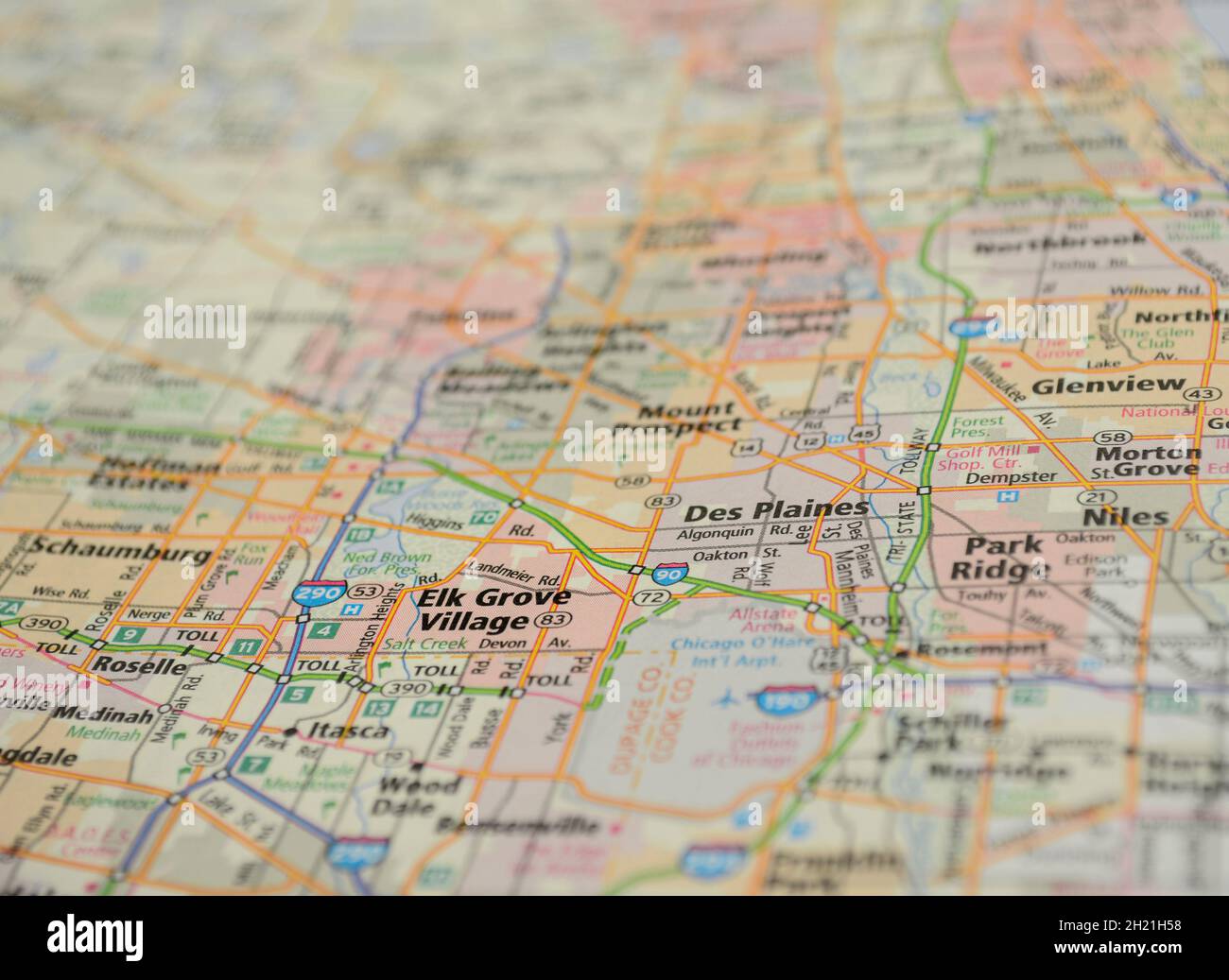 Karte der Stadt Elk Grove Villiage, IL Stockfoto