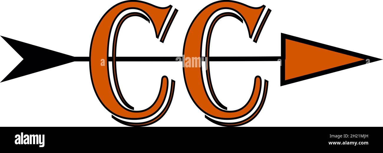 Cross Country Runners Teamlogo mit Großbuchstaben CC in Orange und schwarzem Pfeil Stockfoto