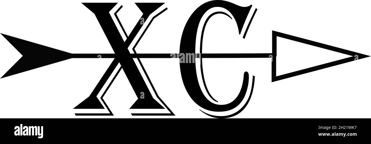 Das Langlaufloo XC in Schwarz mit schwarzer Zierleiste und einem schwarzen Pfeil, der durch die Mitte der Buchstaben läuft. Stockfoto