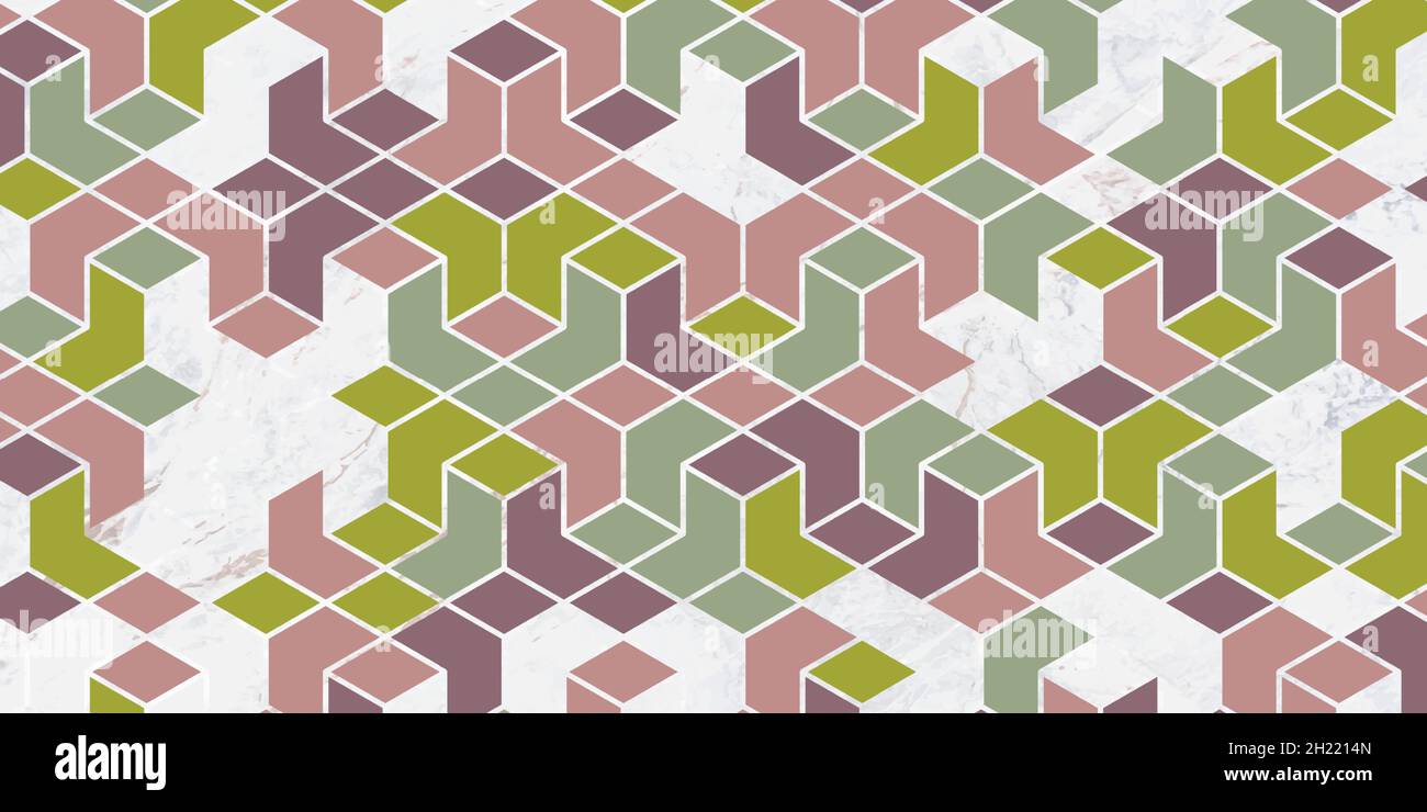 Abstraktes geometrisches Muster auf grünem und braunem Hintergrund mit polygonaler Form und Marmorstruktur Stock Vektor