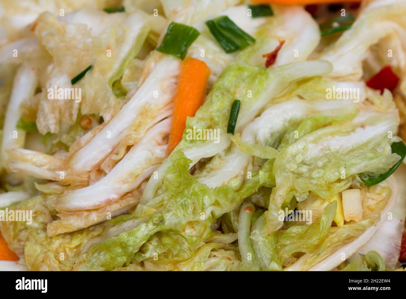 napa-Kohl und andere Zutaten für die Zubereitung von Kimchi aus der Nähe Stockfoto
