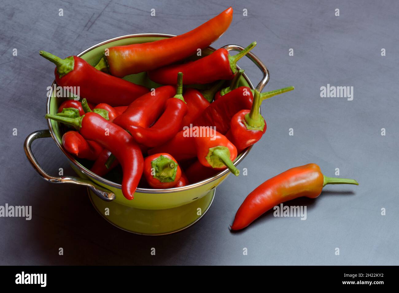 Rote Paprika in Sieb, Deutschland Stockfoto