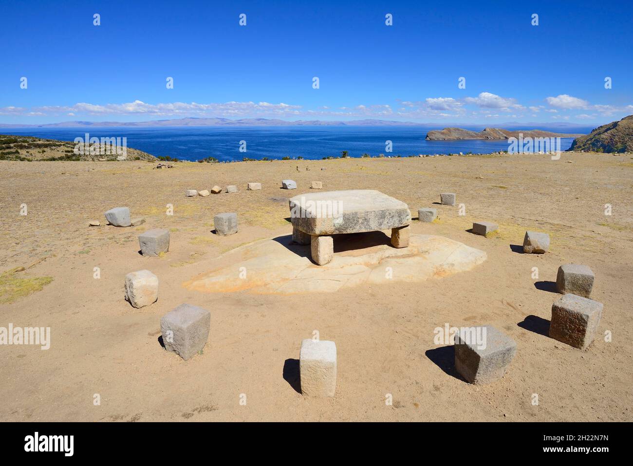 Roca Sagrada, Kultstätte der Inka, Isla del Sol, Titicacasee, Departamento La Paz, Bolivien Stockfoto