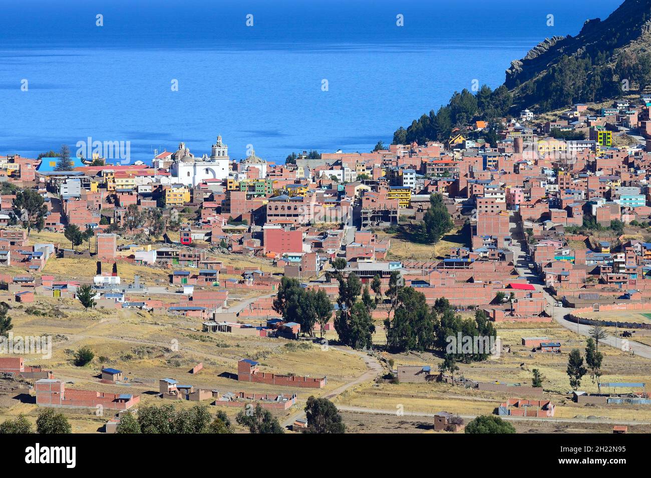 Blick auf die Copaba und den Titicaca-See, Departamento La Paz, Bolivien Stockfoto