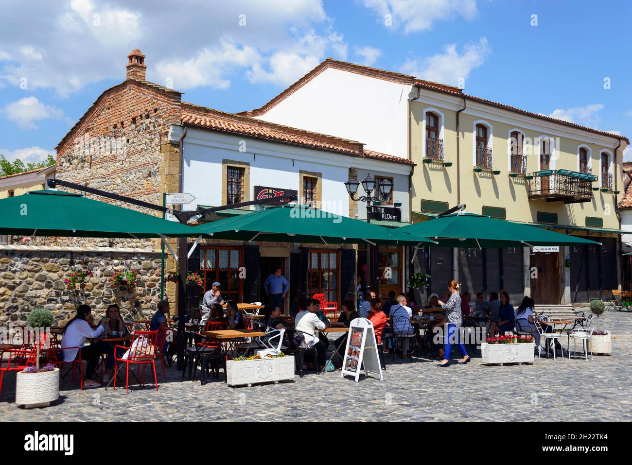 Marktplatz, Old Bazaar District, Pazari i Vjeter, Historical Bazaar Quarter, Korca, Korca, Albanien Stockfoto