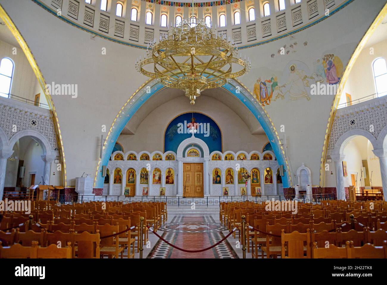 Innenraum, Orthodoxe Auferstehungskathedrale, Tirana, Kathedrale der Auferstehung Christi, Katedralja e Ringjalljes se Krishtit, Albanien Stockfoto