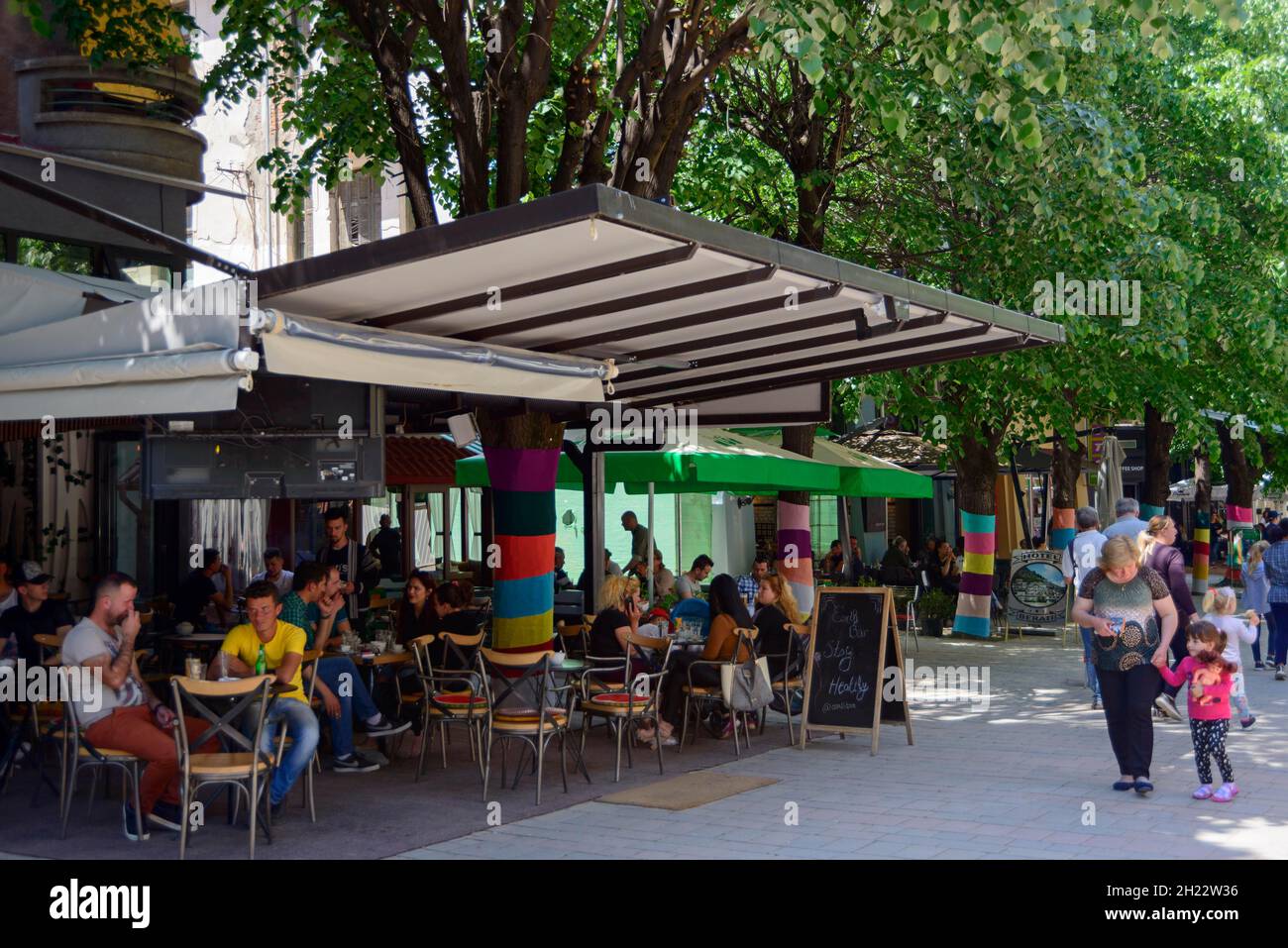 Fußgängerpromenade, Boulevard Shen Gjergji, Stadtzentrum, Korca, Korca, Albanien Stockfoto