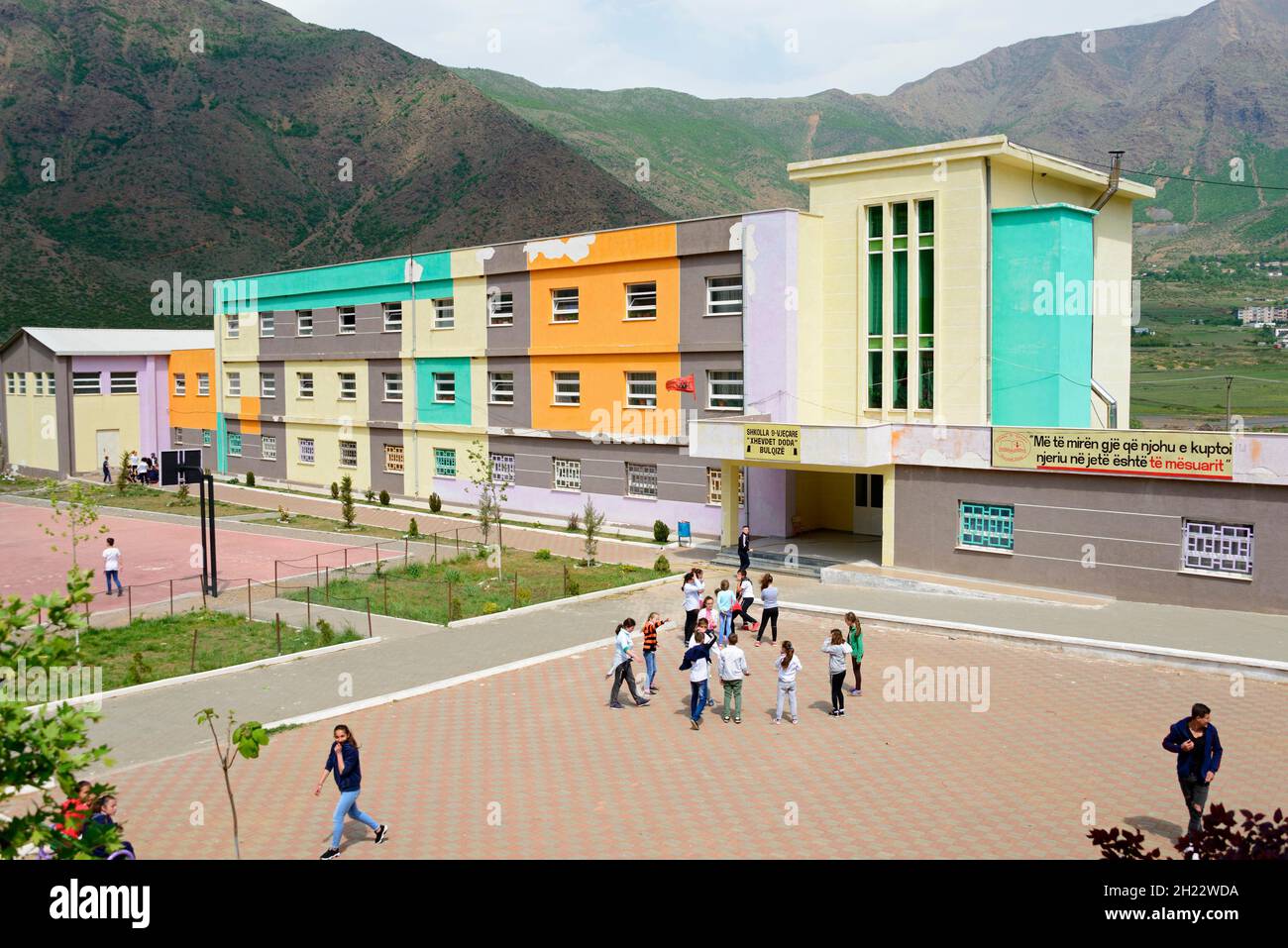Schule, Bulqiza, Albanien Stockfoto