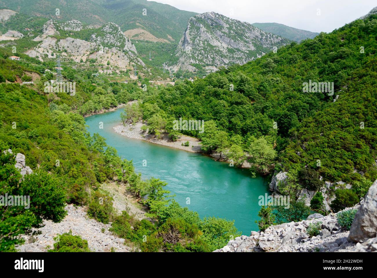 River Mat in der Nähe von Shkopet, Ulza Regional Nature Park, Mati, Albanien Stockfoto