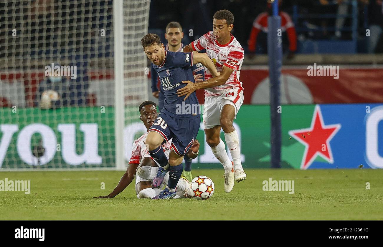 Paris, Frankreich, am 2021. Oktober, Lionel MESSI von der PSG während der ersten Runde der UEFA Champions League Gruppe A Fußballspiel zwischen Paris Saint-Germain (PSG) und RB Leipzig, im Stadion Parc des Princes, in Paris, Frankreich am 19. Oktober 2021.Foto von Loic Baratoux/ABACAPRESS.COM Stockfoto