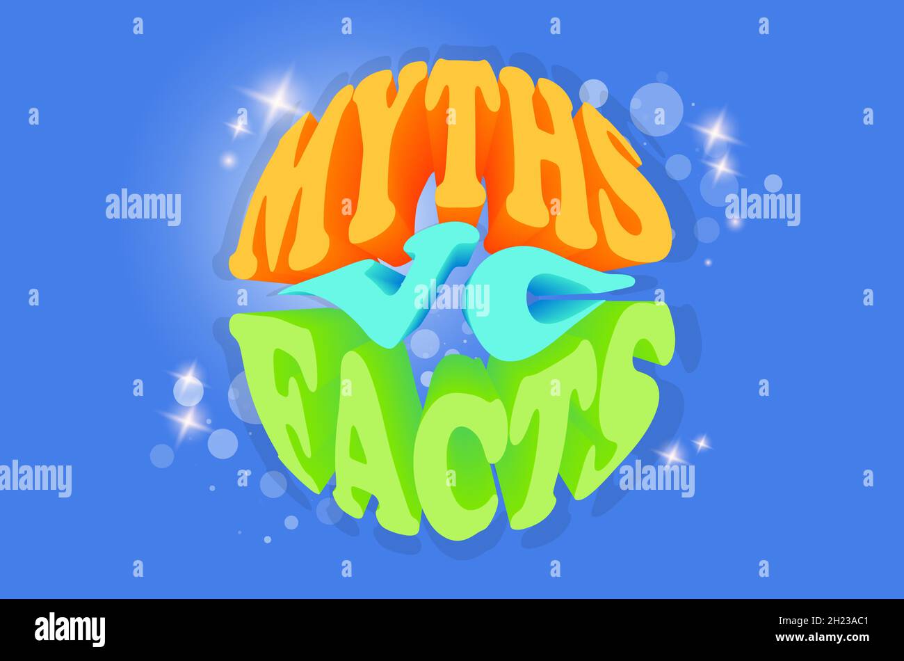 Mythen vc Facts Banner. Die Fakten auf Wahrheit oder Lüge prüfen. Vektorgrafik. Stock Vektor