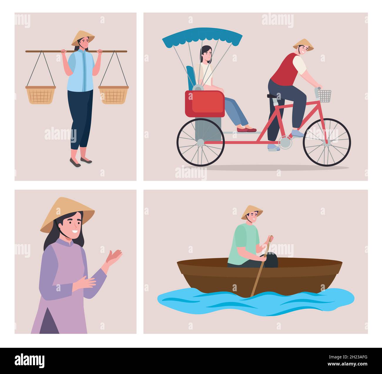 vietnamesische Gruppenmenschen Stock Vektor