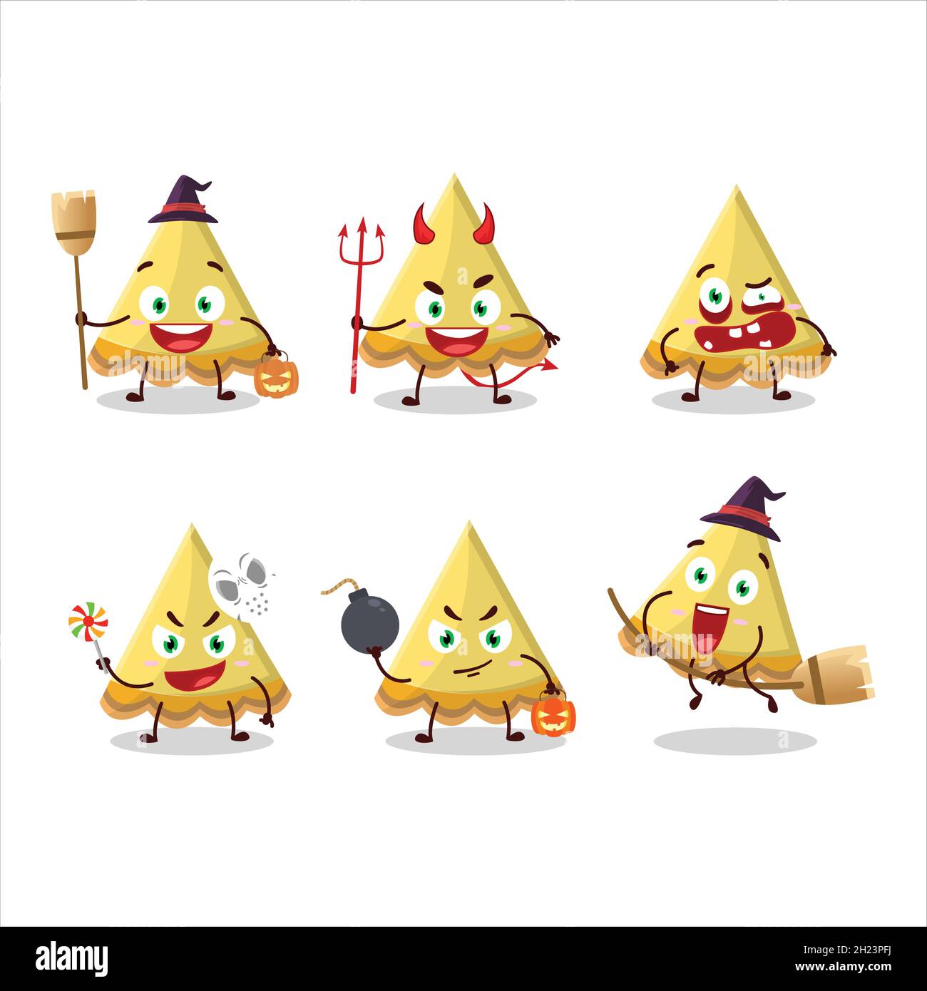 Halloween Ausdruck Emoticons mit Cartoon-Charakter von Scheibe Zitronentarte. Vektorgrafik Stock Vektor