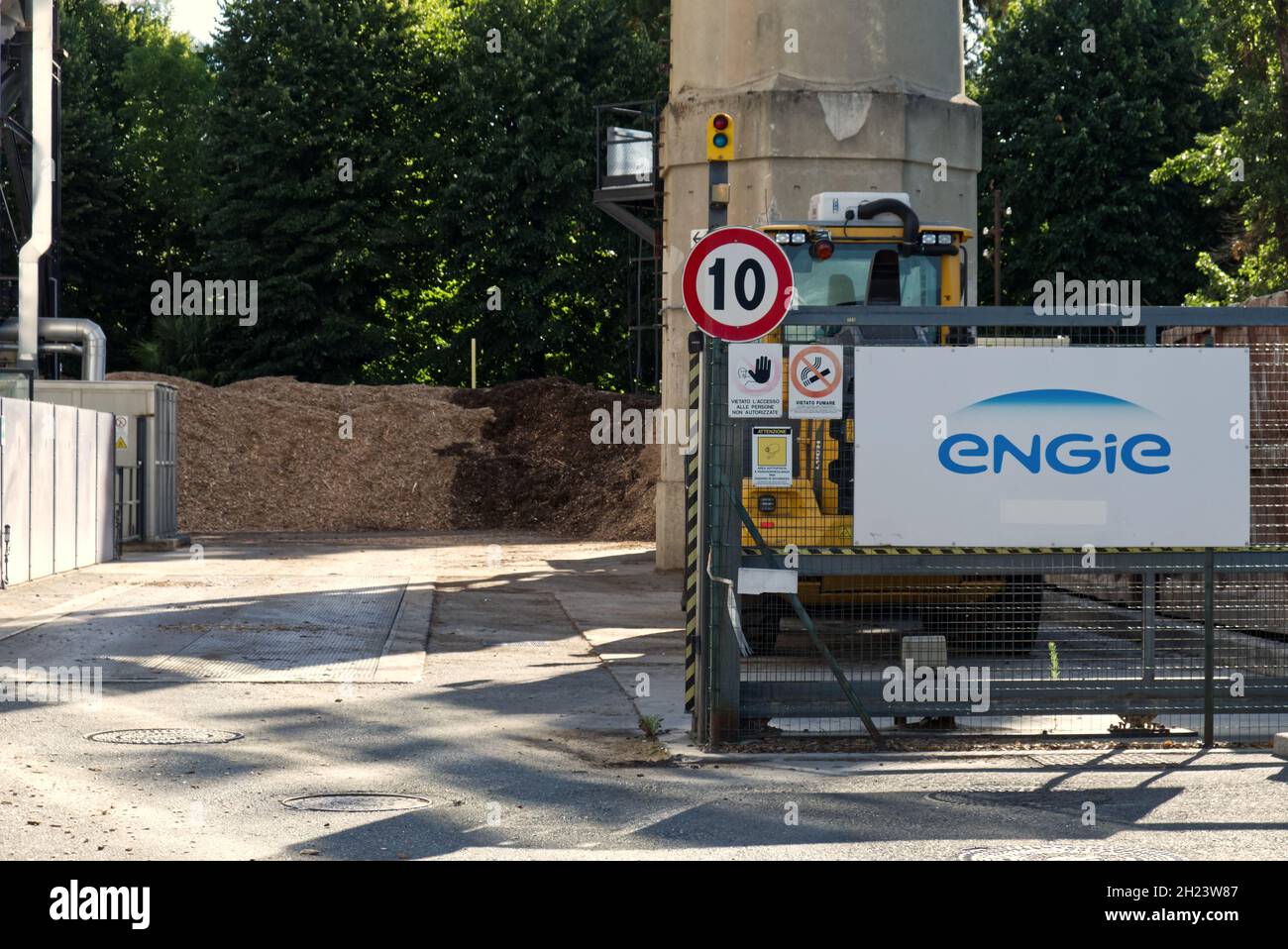 Hackschnitzelabfall-Energie-Anlage des Energieversorgers Engie in Rivarolo Canavese, Italien Stockfoto