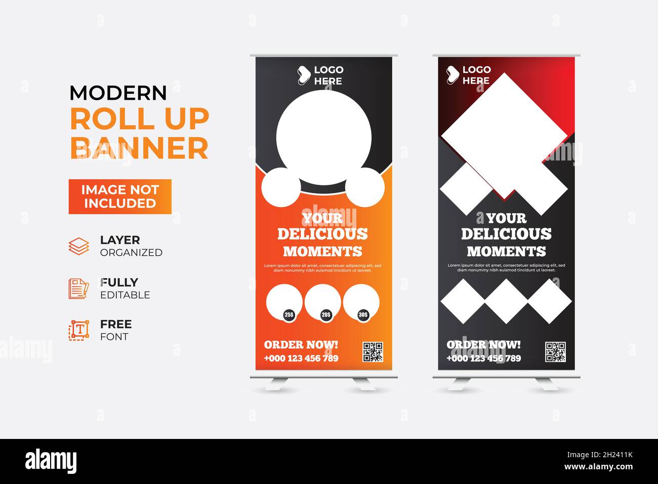 Modernes Restaurant Fast Food Rollup-Webbanner Stock Vektor