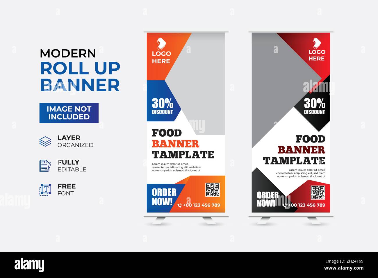 Modernes Restaurant Fast Food Rollup-Webbanner Stock Vektor
