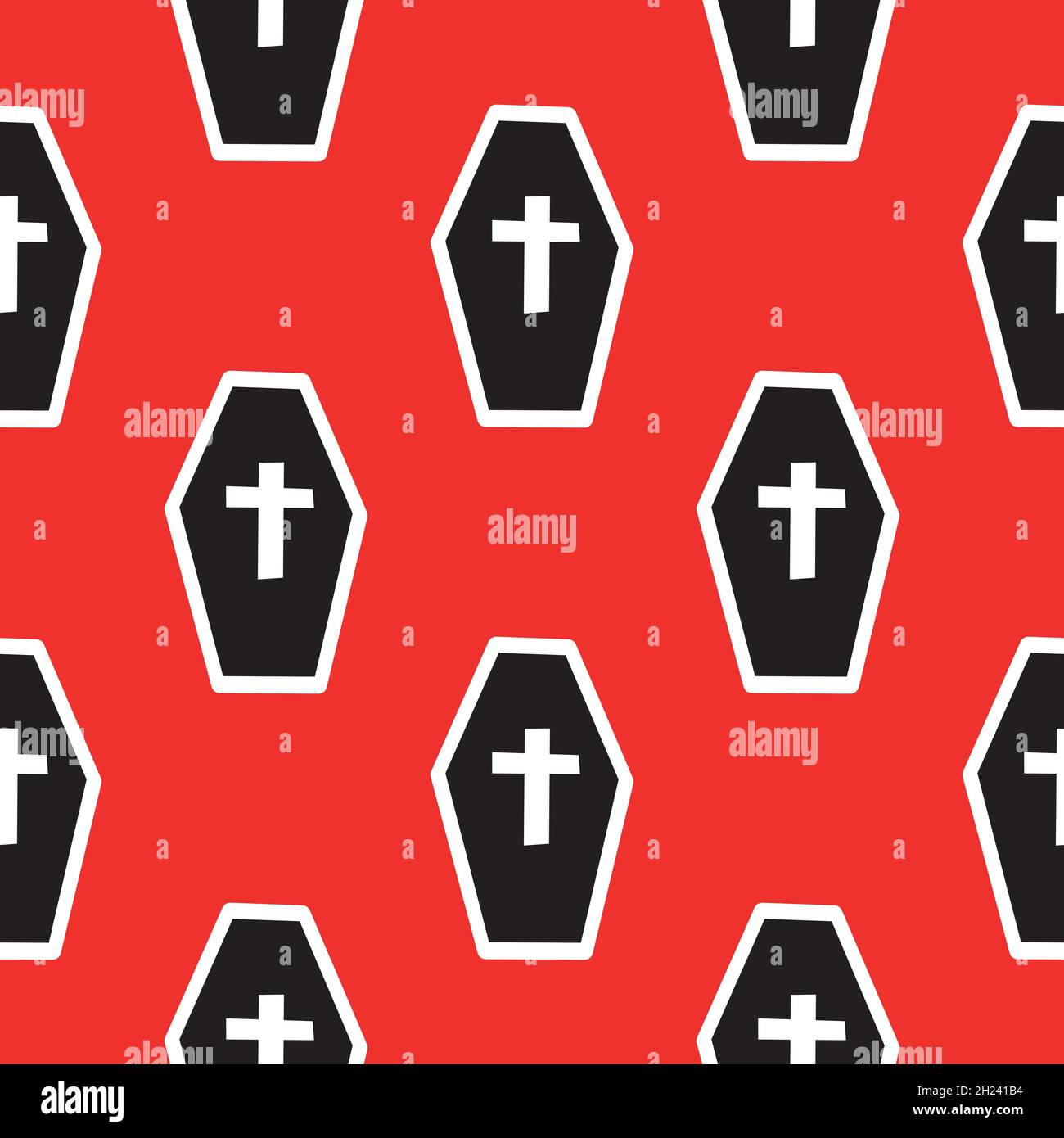 Muster mit Särgen und Kreuzen auf rotem Hintergrund Stock Vektor
