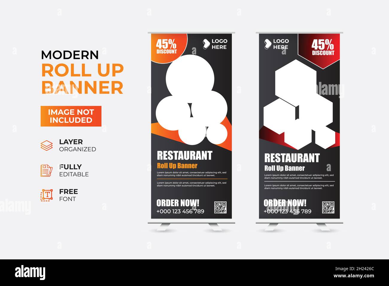 Modernes Restaurant Fast Food Rollup-Webbanner Stock Vektor