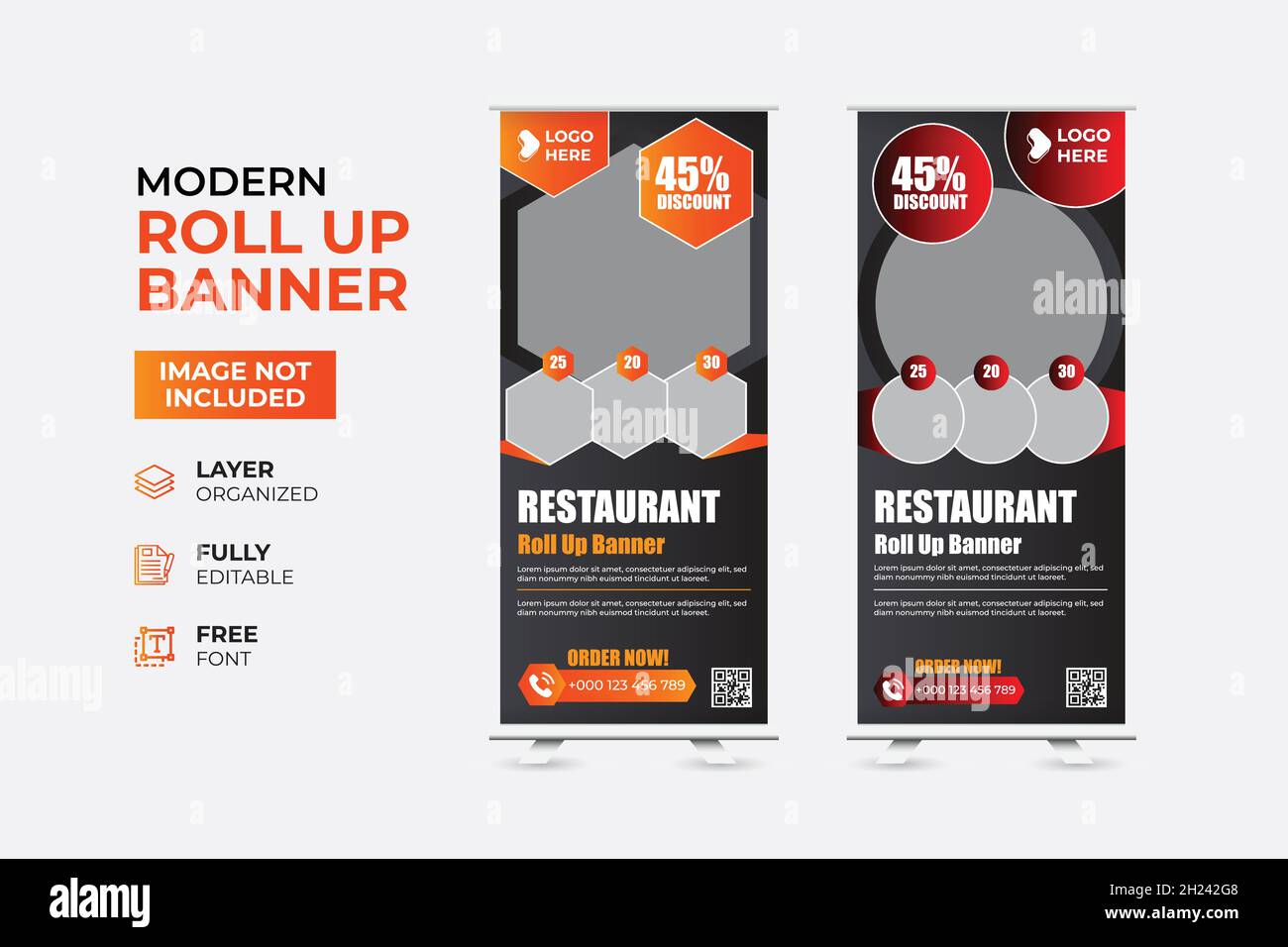 Modernes Restaurant Fast Food Rollup-Webbanner Stock Vektor