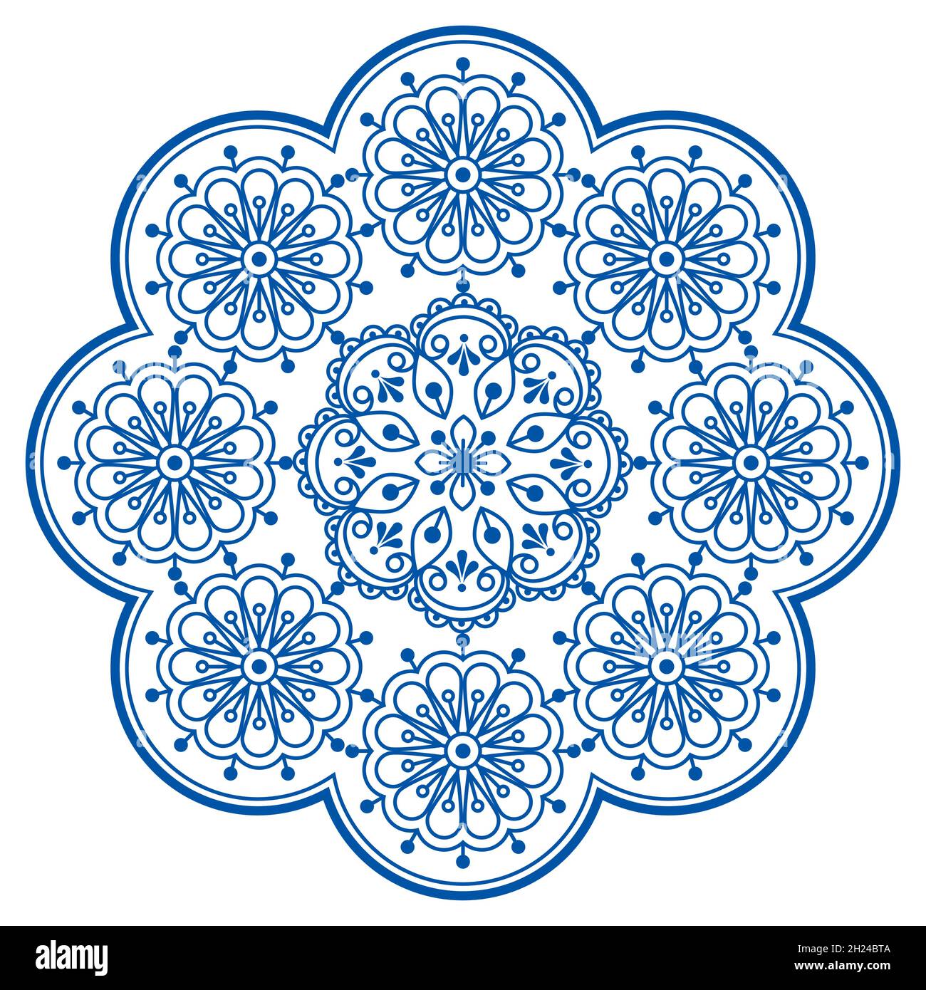 Retro skandinavischen Vektor-Stickerei Folk Art Stil Mandala Design mit Blumen perfekt für Grußkarte oder Hochzeit Einladung Stock Vektor