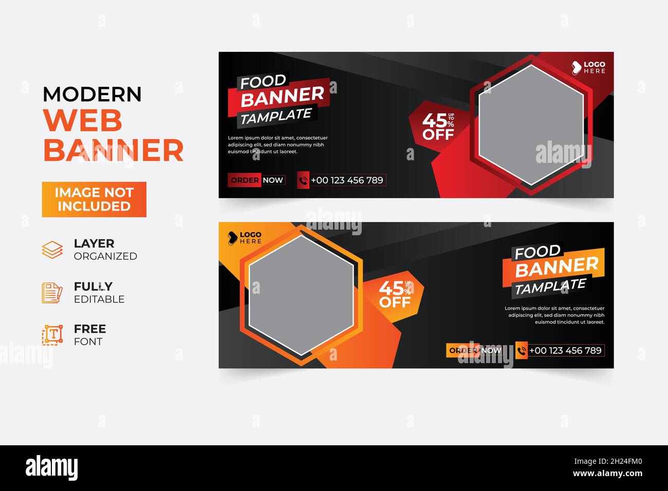 Modernes Restaurant Fast Food Rollup-Webbanner Stock Vektor