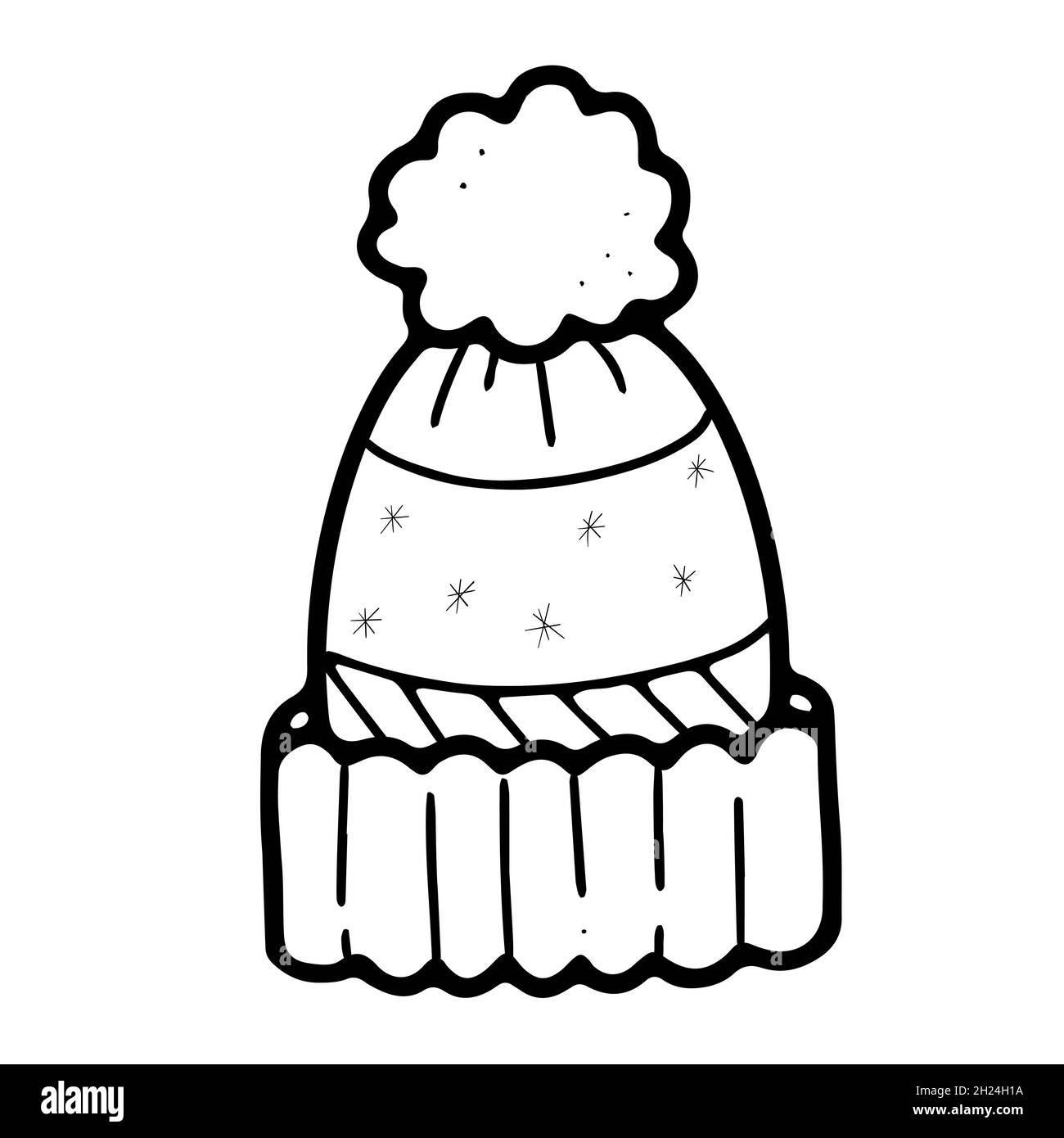 Warme Wintermütze mit Pompon im Doodle-Stil Stock Vektor