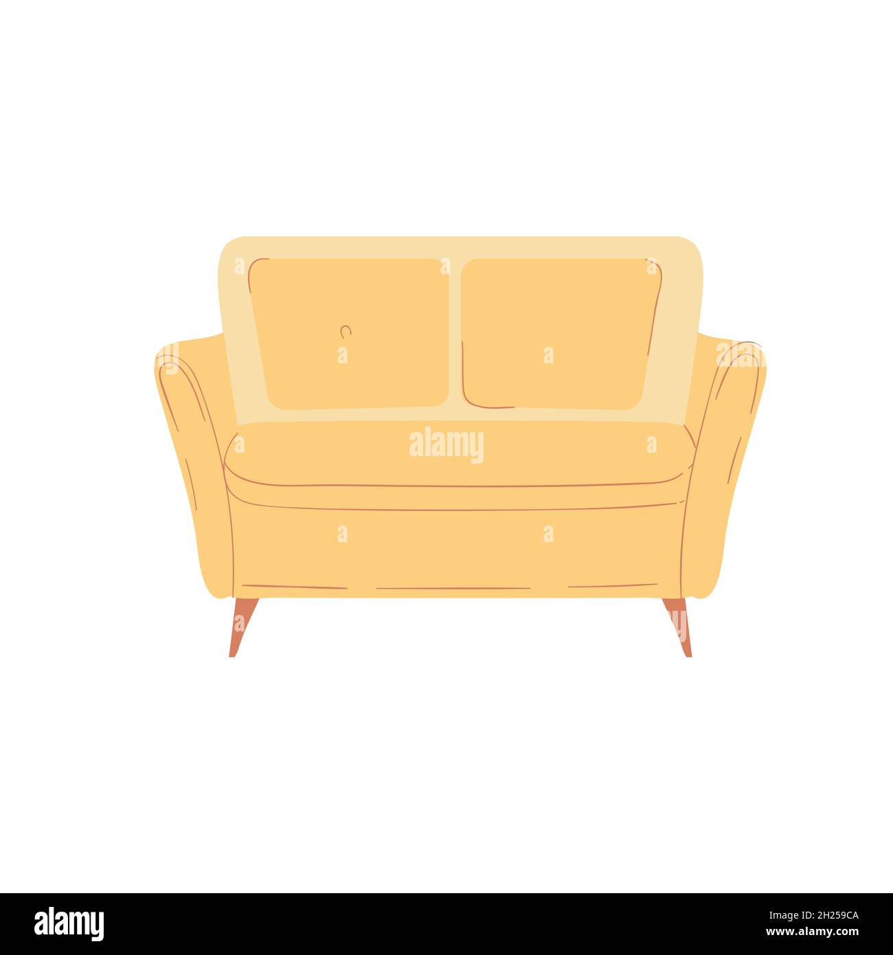 Flat Cartoon Zweisitzer Couch, Wohnzimmer Innenelemente für zu Hause Leben Komfort Vektor Illustration Konzept Stock Vektor