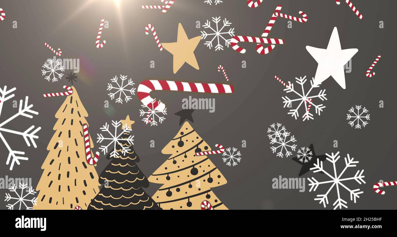 Bild von weihnachtssymbolen auf grauem Hintergrund Stockfoto