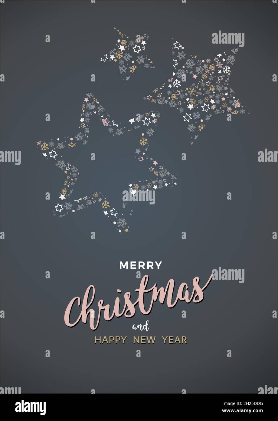 Fröhliche Weihnachten Grußkarten-Design mit stilisierten weihnachtssternen. Vektorgrafik Stock Vektor