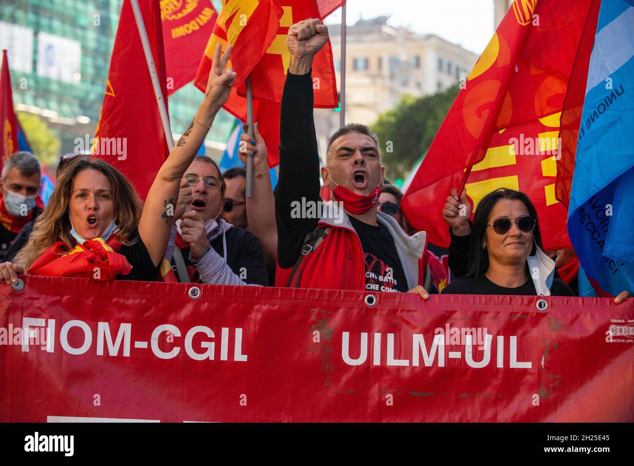 Rom, Italien 19/10/2021: Protest der Beschäftigten von Whirlpool und Elica, Ministerium für wirtschaftliche Entwicklung. © Andrea Sabbadini Stockfoto