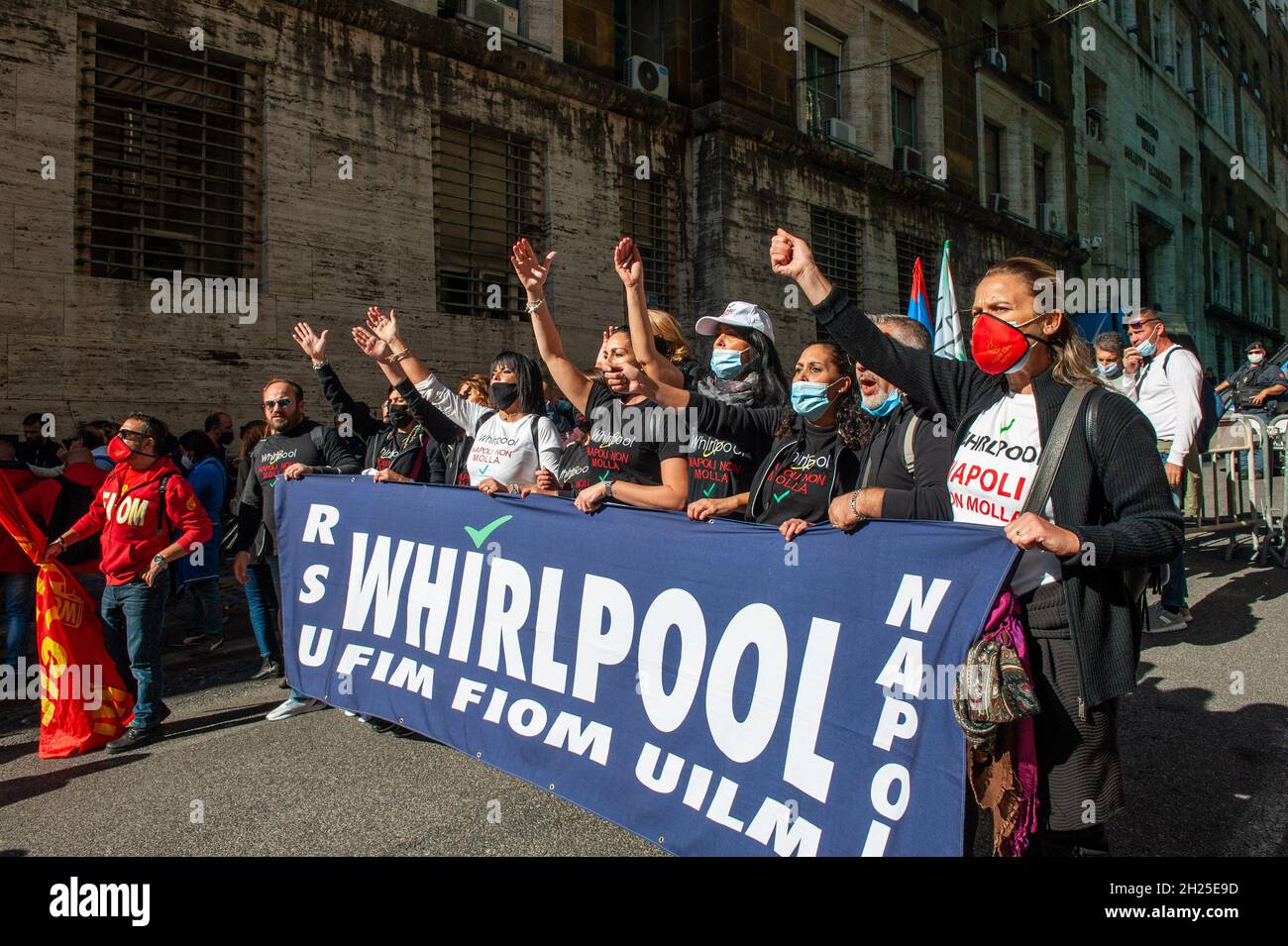 Rom, Italien 19/10/2021: Protest der Beschäftigten von Whirlpool und Elica, Ministerium für wirtschaftliche Entwicklung. © Andrea Sabbadini Stockfoto