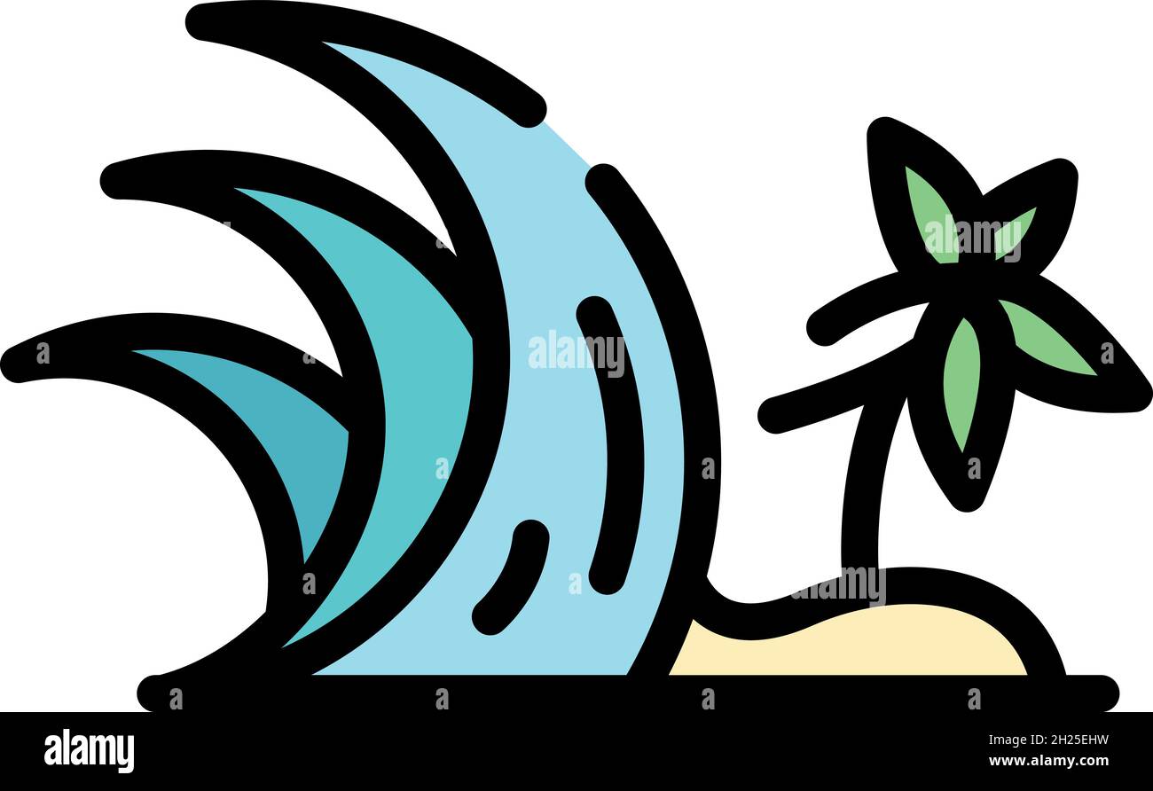 Tsunami-Symbol der Palmen. Umriss Palm Tree Tsunami Vektor Symbol Farbe flach isoliert Stock Vektor