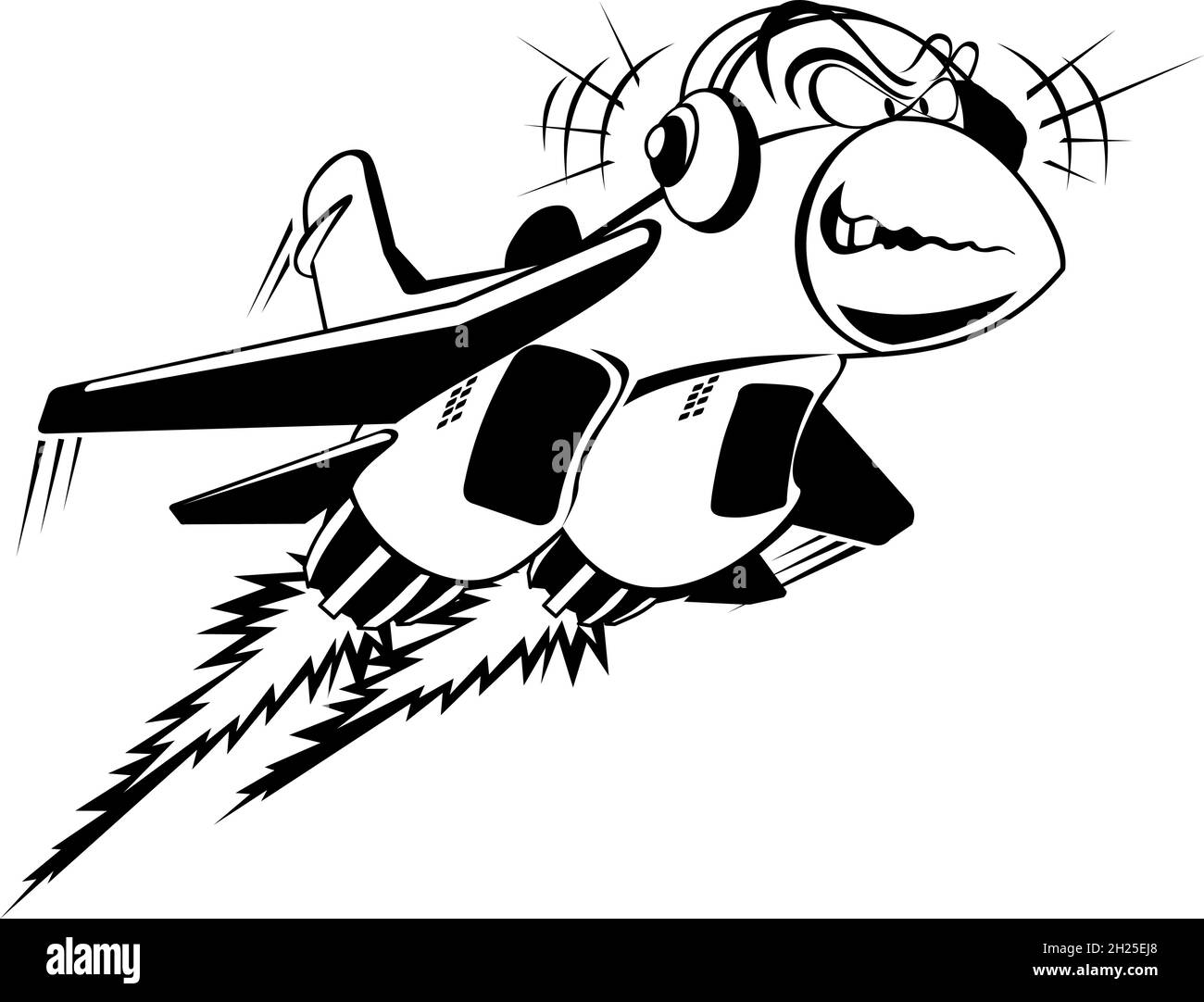 Cartoon Flugzeug fliegen hören Musik. Verfügbares EPS-8-Vektorformat, das durch Gruppen und Ebenen getrennt ist, für eine einfache Bearbeitung Stock Vektor