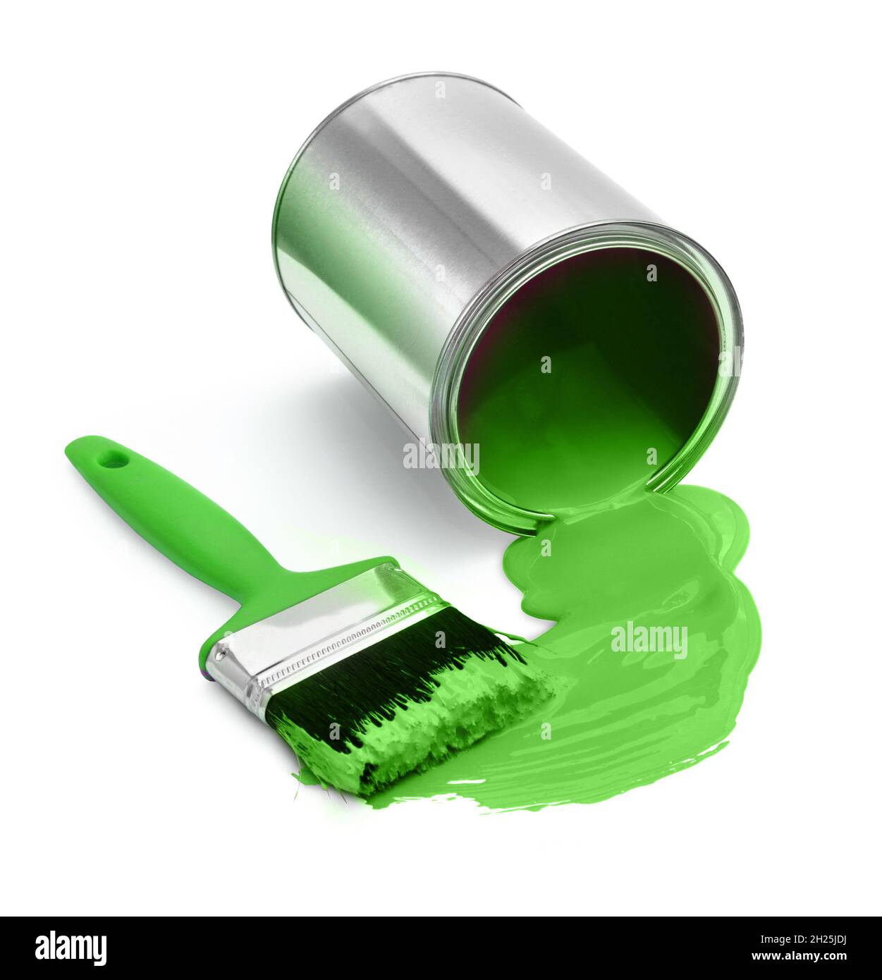 Grüne Farbe Zinn kann mit grünem Pinsel auf weißem Hintergrund isoliert fallen, Umwelt Ökologie Konzept Stockfoto
