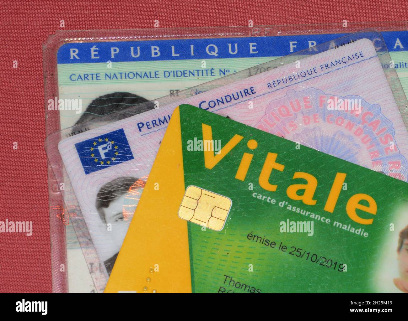 französischer Personalausweis, Führerschein, Sicherheitskarte Stockfoto