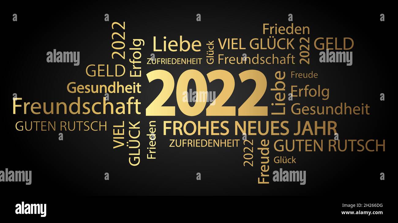 eps-Vektordatei mit Word Cloud mit Neujahrsgrüße 2022 und schwarzem Hintergrund Stock Vektor