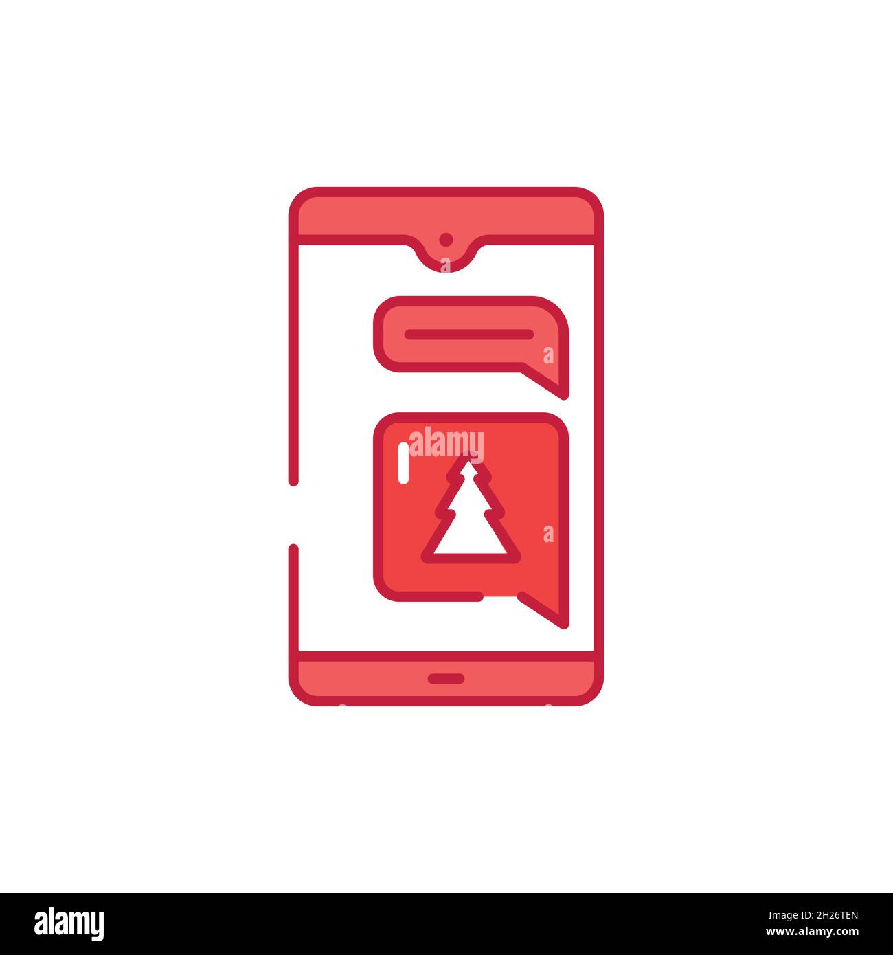 Neujahrssymbol auf dem Telefon. Leuchtende Lichter. Bearbeitbare Kontur. Stock Vektor