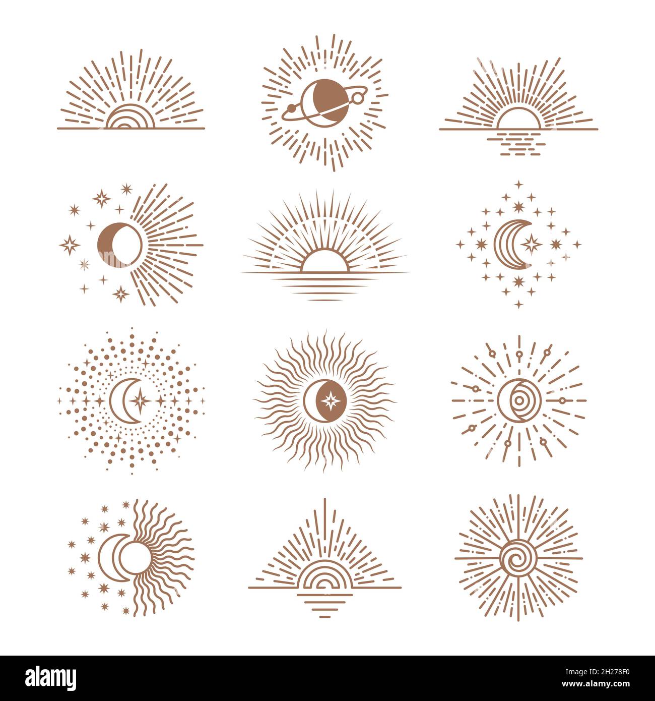 Linie Mond und Sonne. Zeichnen saturn, Sterne, BohoStil Monde Phasen. Kosmische Umrisskunst Linie Mond und Sonne. Zeichnen saturn, Sterne, BohoStil Monde Phasen. Kosmische Umrisskunst