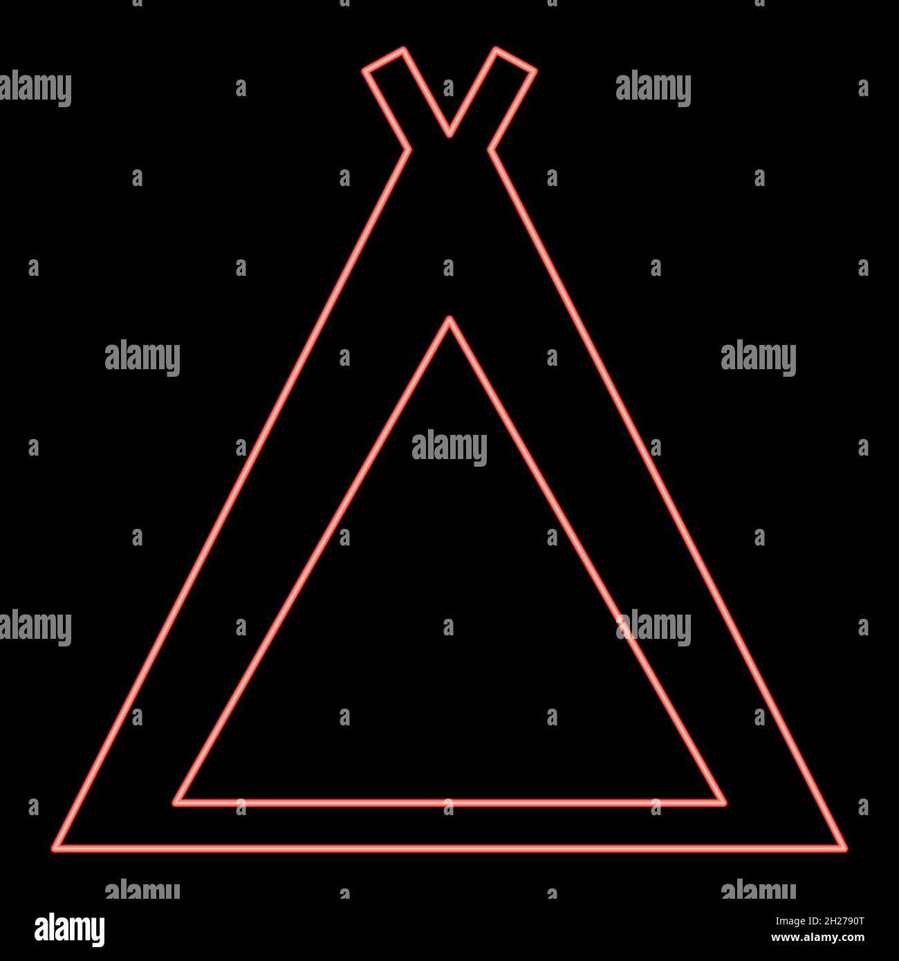 Neon Tourist Zelt Symbol schwarze Farbe im Kreis Umriss Vektor Illustration rot Farbe Vektor Illustration flach Stil Licht Bild Stock Vektor