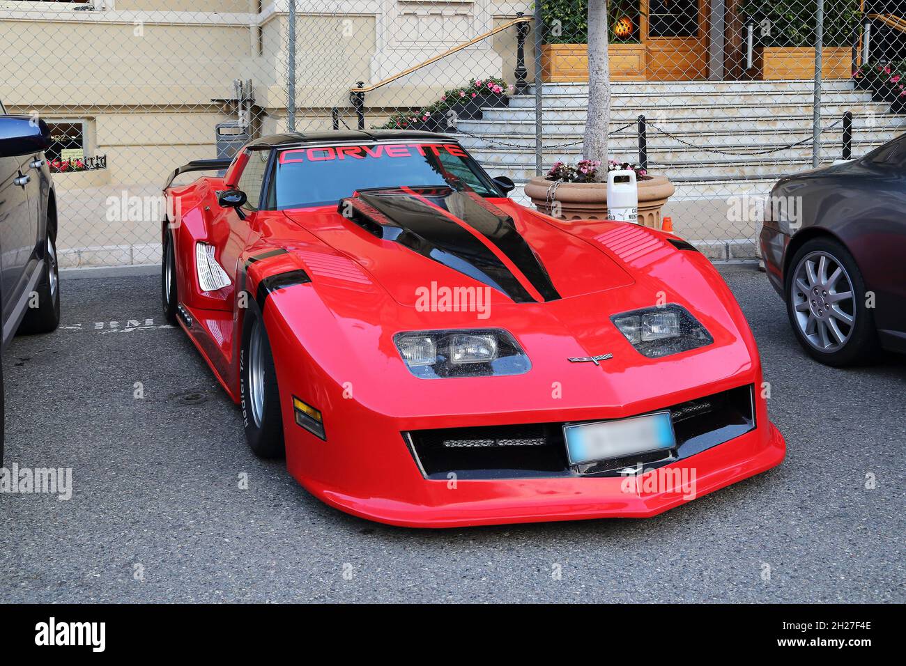 Es ist der französische Luxus-Sportwagen Chevrolet Corvette an der Cote dAzur 19. Mai 2015 in Monaco, Monaco. Stockfoto