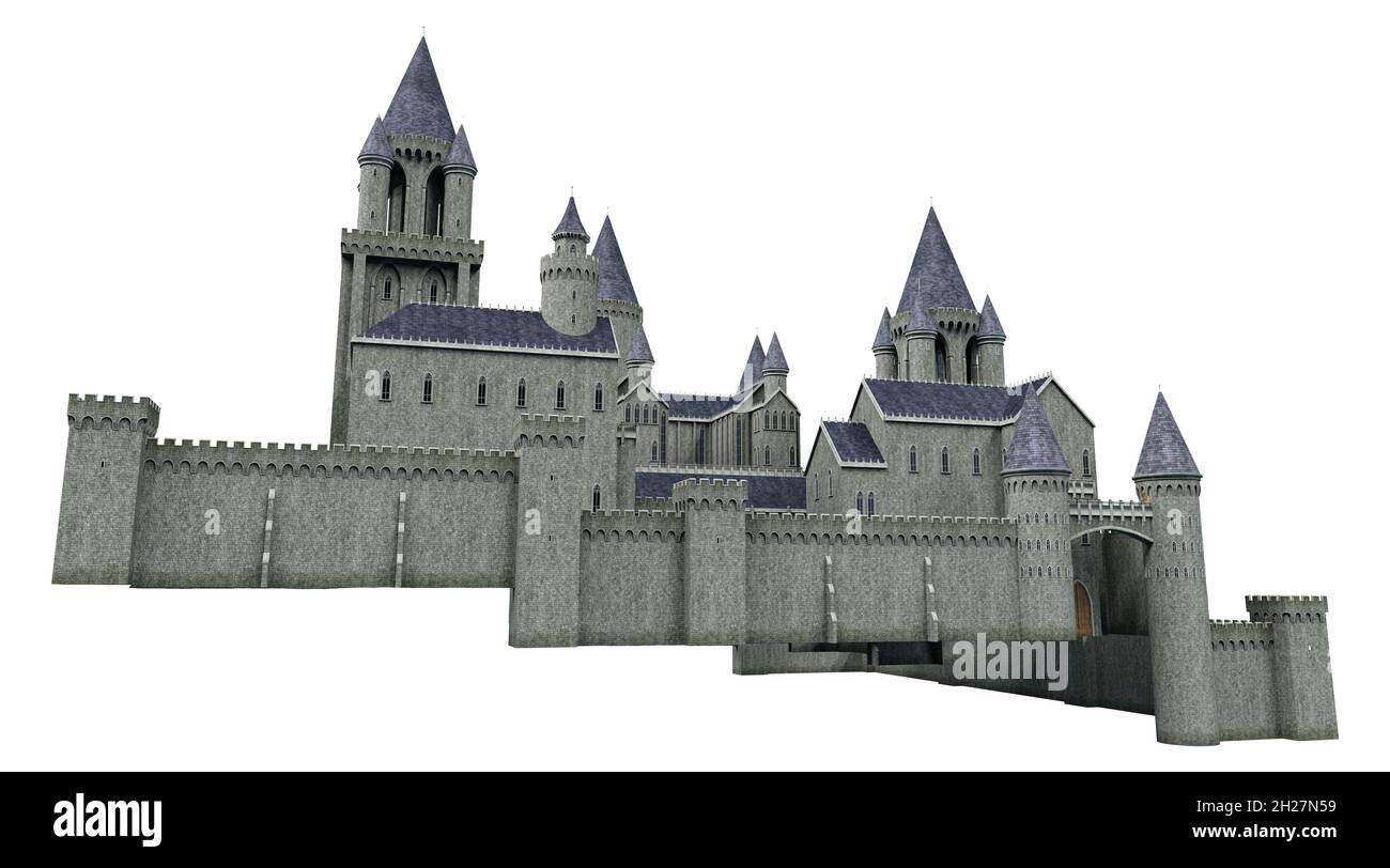 Castle Academy Fantasy Architecture, 3D-Illustration, 3D-Rendering Stockfoto