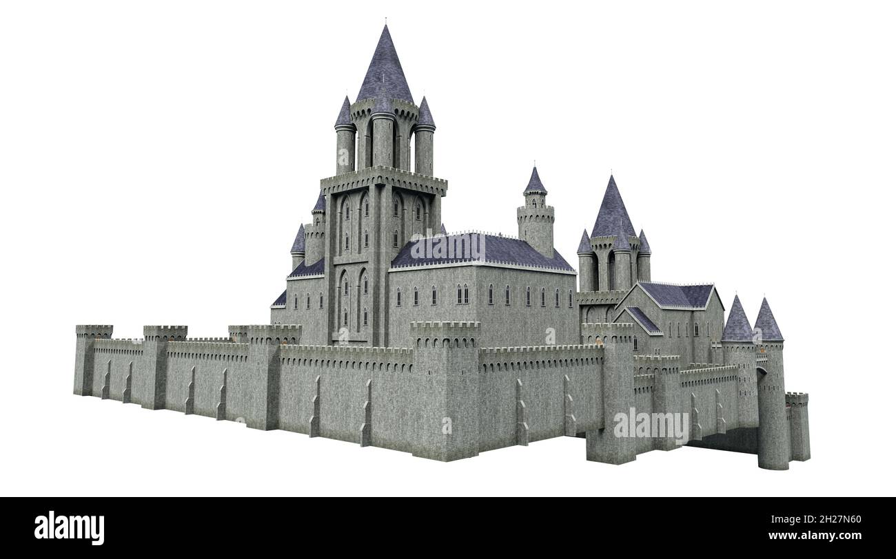 Castle Academy Fantasy Architecture, 3D-Illustration, 3D-Rendering Stockfoto