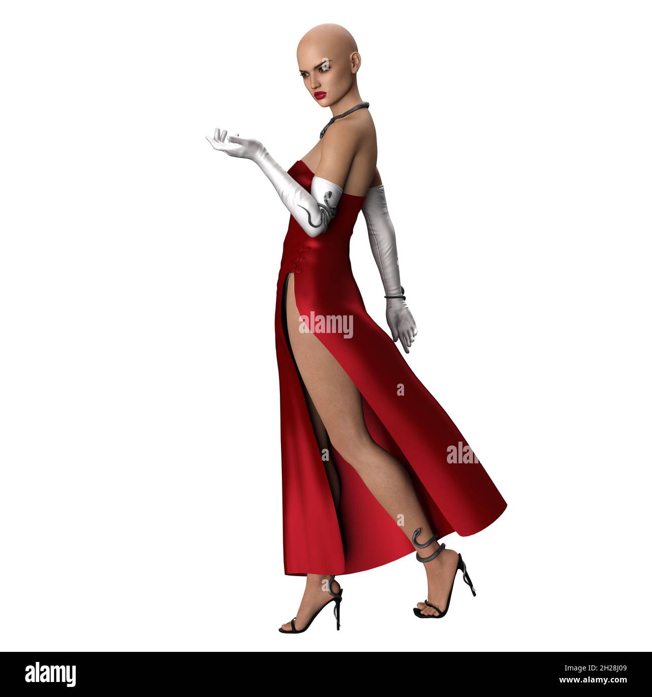 Latina Frau im Abendkleid, 3D-Rendering, 3D-Illustration Stockfoto