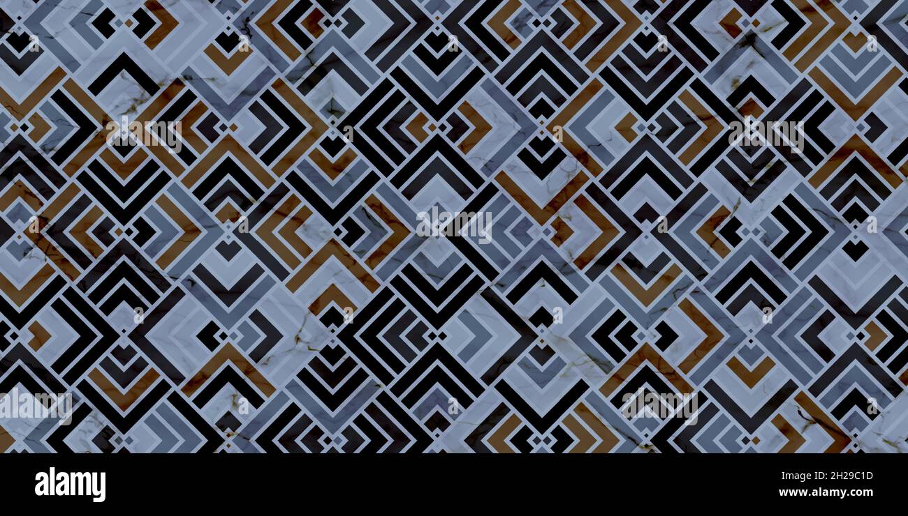 Abstraktes geometrisches Muster mit Streifen in quadratischer Form. Luxus von dunkelblauem Hintergrund und Marmorstruktur Stock Vektor
