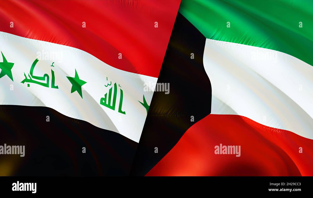 Flaggen des Irak und Kuwaits. 3D-Design mit winkender Flagge