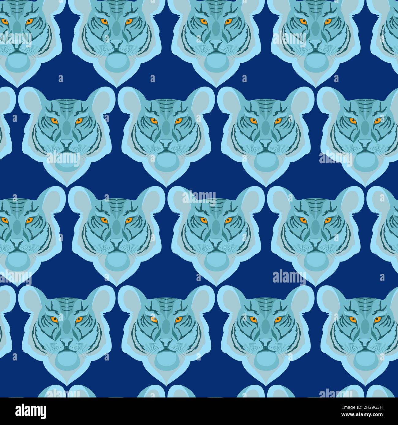 Nahtloses Muster mit dem Kopf eines blauen Tigers auf blauem Hintergrund Stock Vektor