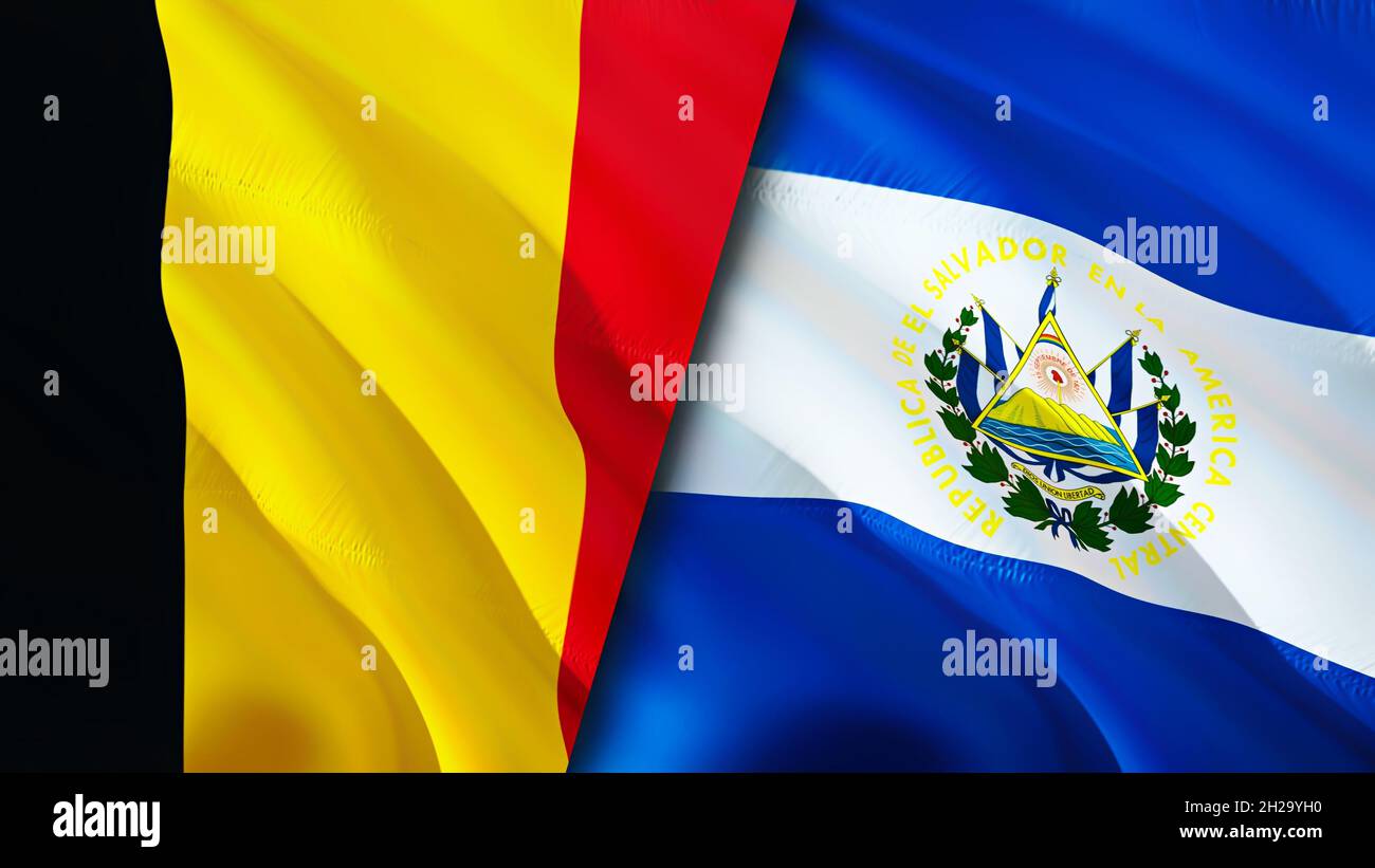 Belgien Und El Salvador Flaggen 3D Design Mit Winkender Flagge