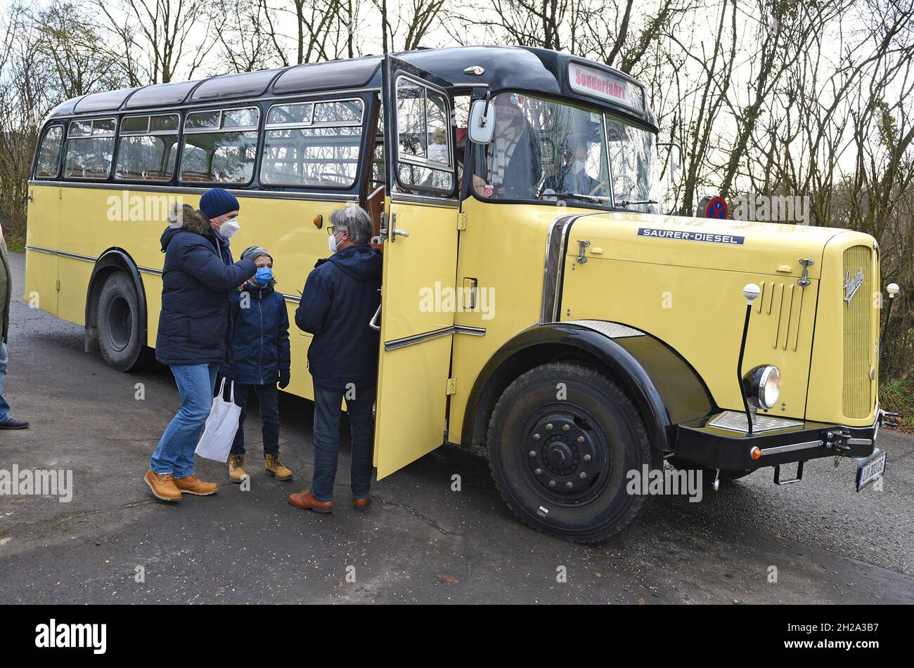 Historischer Saurer-Postbus in Steyr, Österreich, Europa - Historischer Saurer Postbus in Steyr, Österreich, Europa Stockfoto