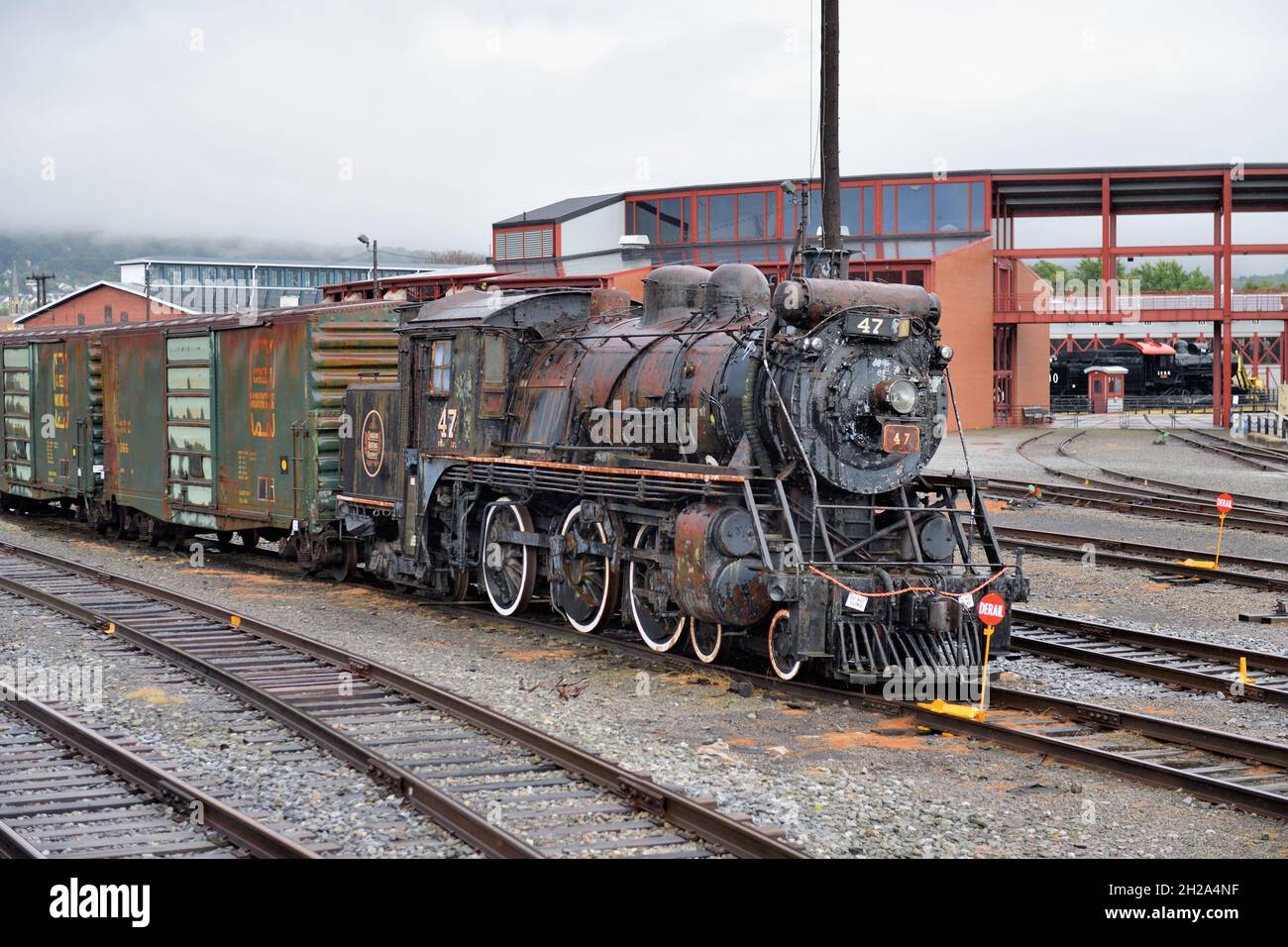 Scranton, Pennsylvania, USA. Eine alte Dampflokomotive der Canadian National Railway, die an der Steamtown National Historic Site in Scranton, Pennsyl, ausgestellt ist Stockfoto